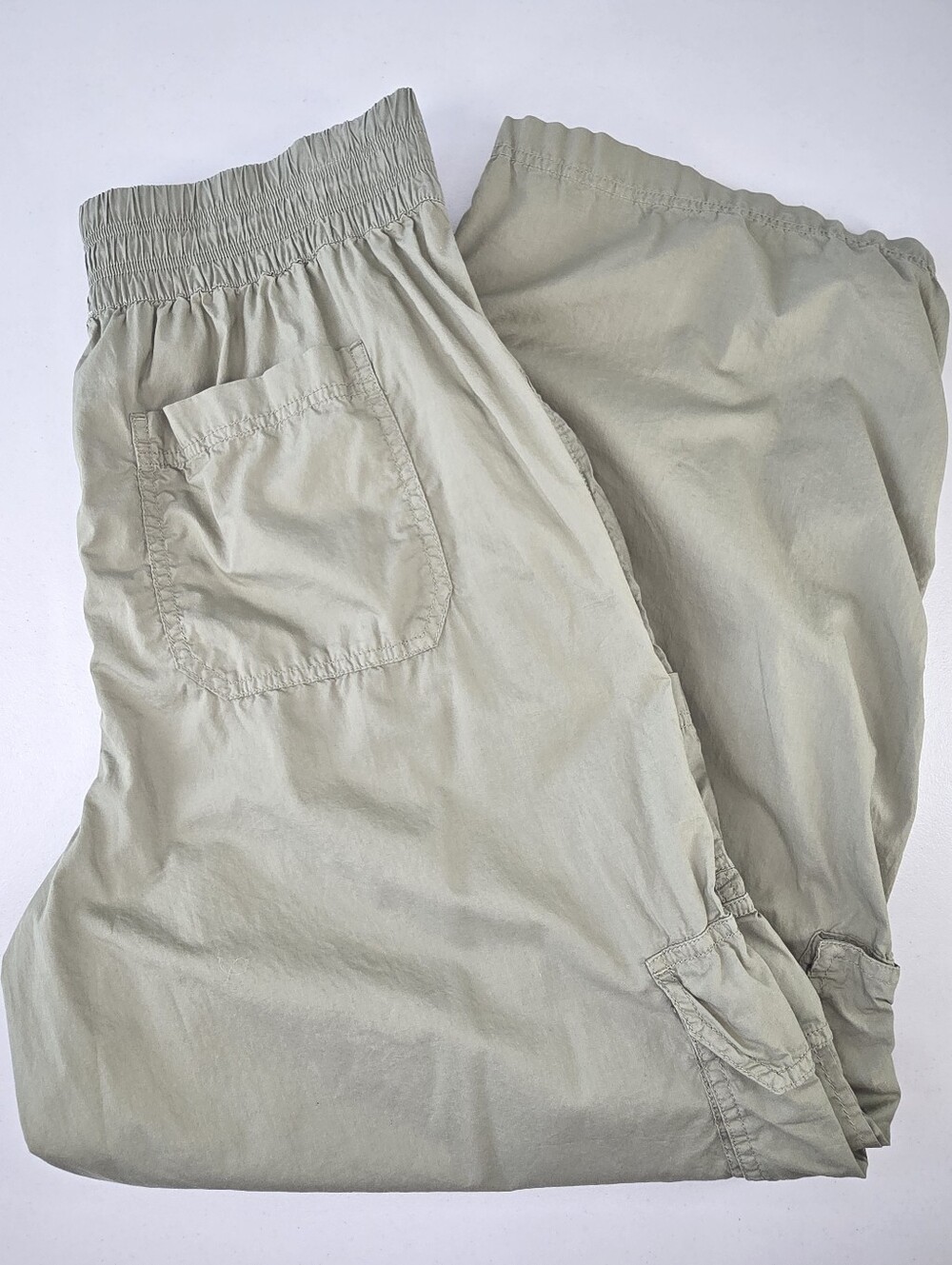 Aerie Easiest Cargo Pants High Waisted Wide Leg Olive Green 100% Cotton Size L - Picture 7 of 11